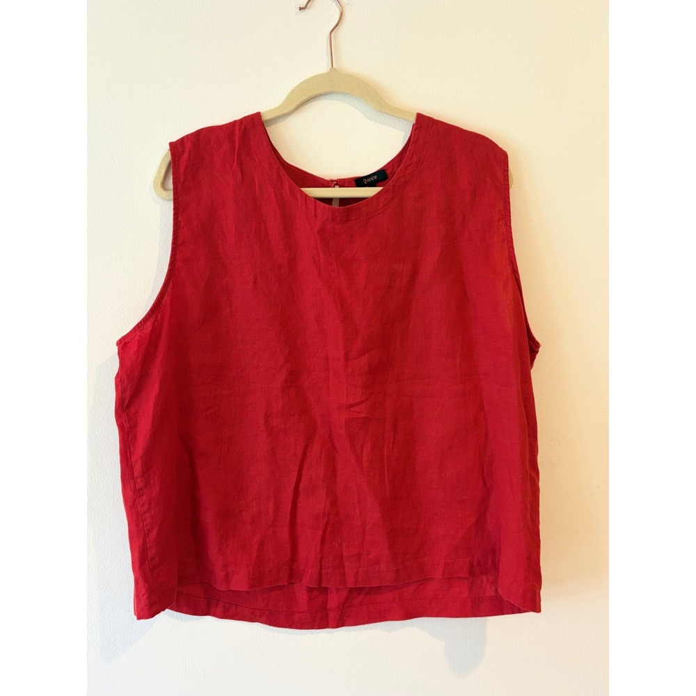 Quince Red Sleeveless Linen Shell Top XL Relaxed Fit Keyhole Back Blouse